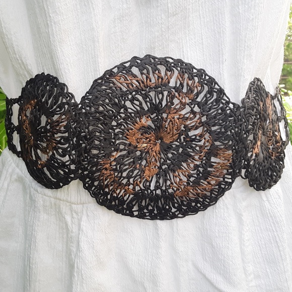 Grecian Vintage Black n Copper Woven Wire Adjustable Wide Belt main image 10